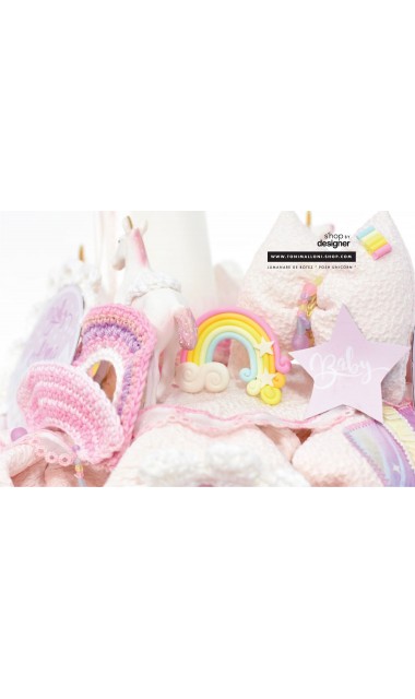Lumanare de botez roz pentru fetite cu unicorni, 65x4cm, Baby Unicorn 14